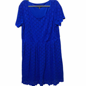 RN Studio Womens Geo Lace Short Sleeve Round Neck Midi Dress Plus Size 2x Blue